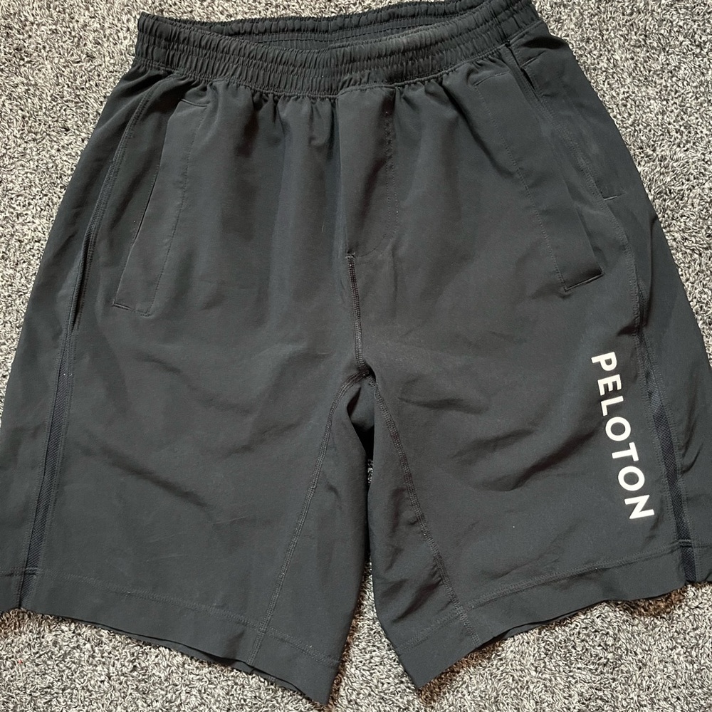 Peloton Men’s Black Athletic Shorts with White Logo